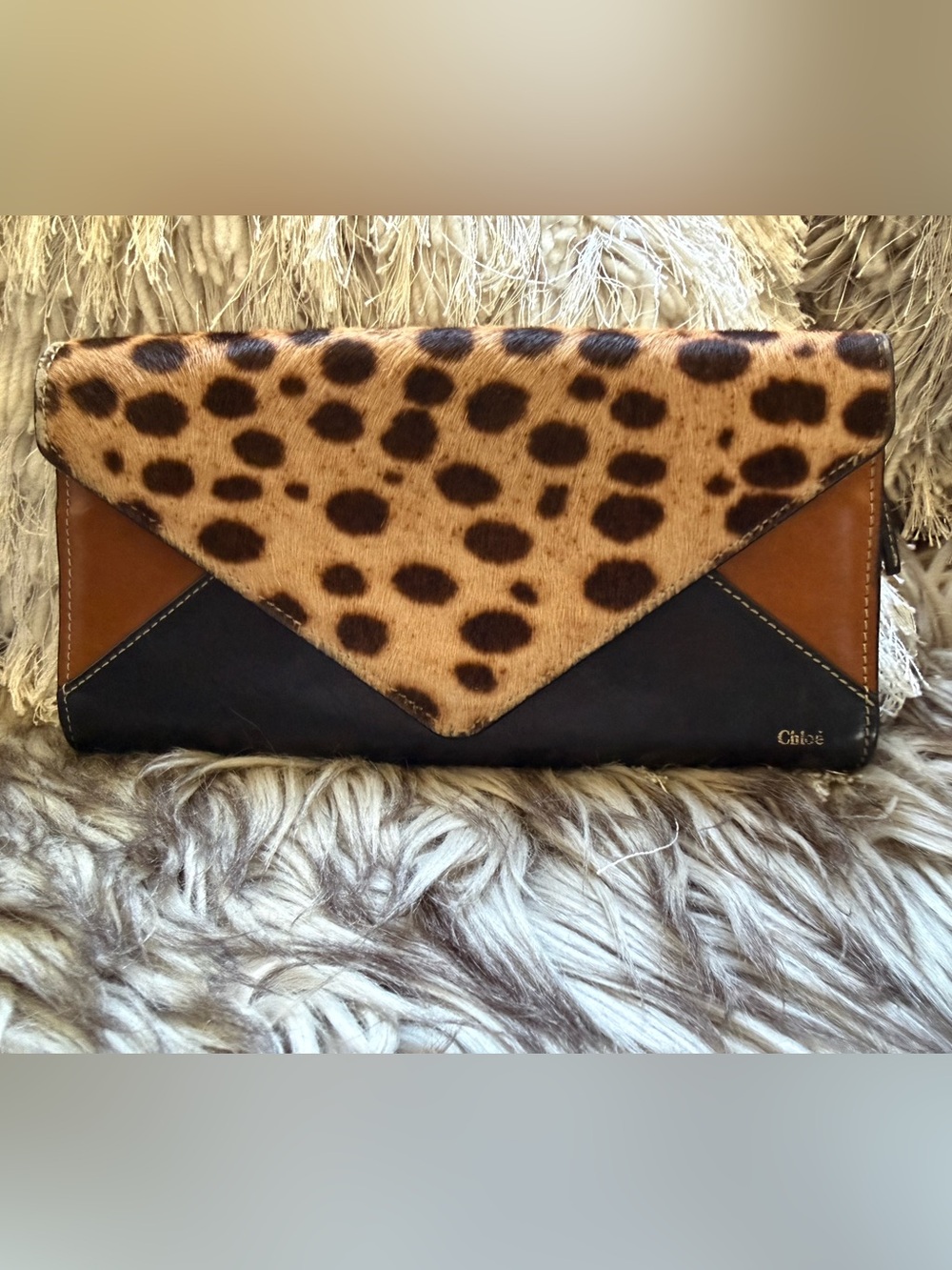 Rare Chloe Leopard Print Envelope Clutch - Black & Brown